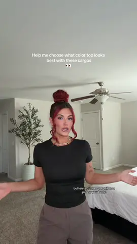 What color top should I wear with these cargos?! 👀 Let me know! Black or white? @AUTOMET #fyp #clothing #basictee #fallfashion #microinfluencer 