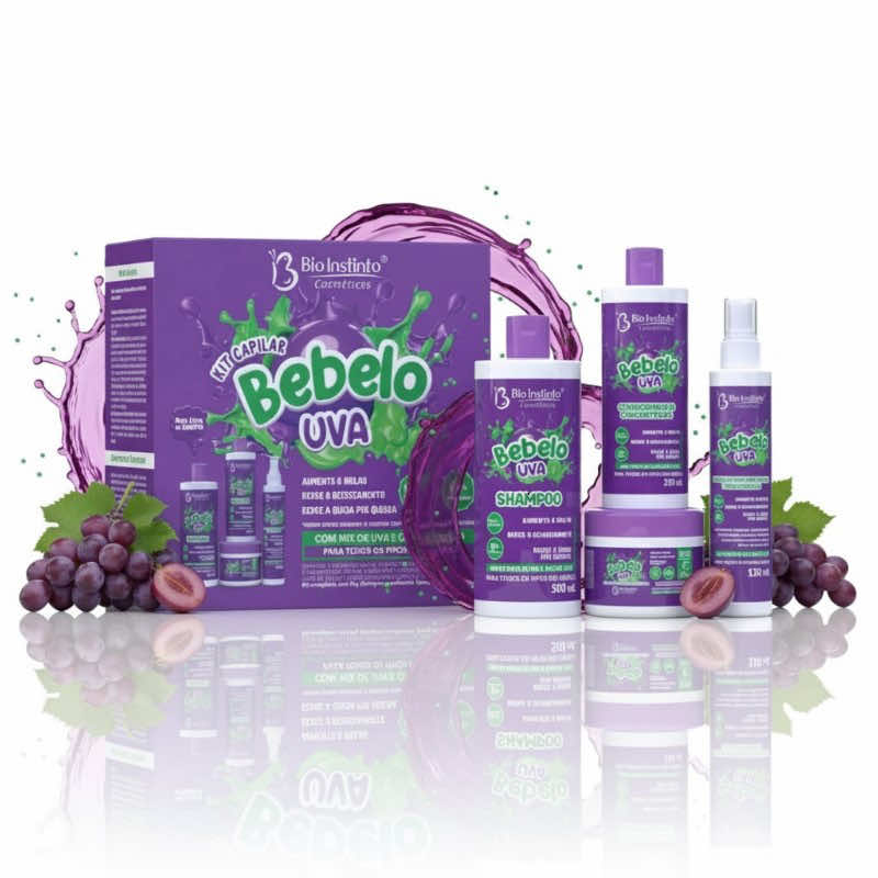 Kit Capilar Bebelo Bio Instinto Uva 🍇 Tratamento completo com shampoo, máscara, condicionador e spray. Hidrata, nutre e dá brilho intenso aos cabelos, com cheirinho doce de uva. #acheinashopee #cabelos #foryou #viral #achadinhos 