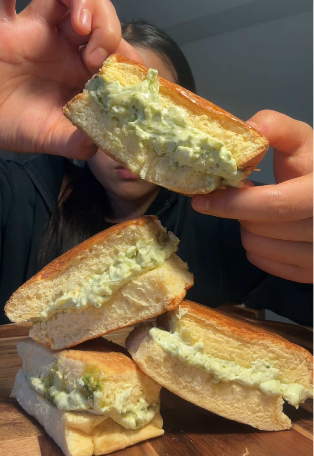 Cream Cheese Pesto Bread Mukbang  Kind of a random combination lol #mukbang #asmr #creamcheese #mukbangeatingshow #fyp food foodie bread pesto yum