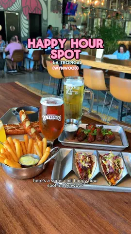 Happy hour spot in Wynwood! @cervecerialatropical live music + events every week and I loved all the drinks and bites. Happy hour is from tues - fri 3-7pm 🕺 #miami #miamifood #happyhour #wynwood #miamihappyhour 