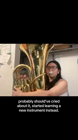 i look so unflattering lmfao but it’s been a little over a month and i’m in love ☹️. genuinely the only reason i haven’t had a major crashout is bc my tuba LMFAOOO learning it is keeping my sanity in tact #09 #tubaplayer #tuba #musician 