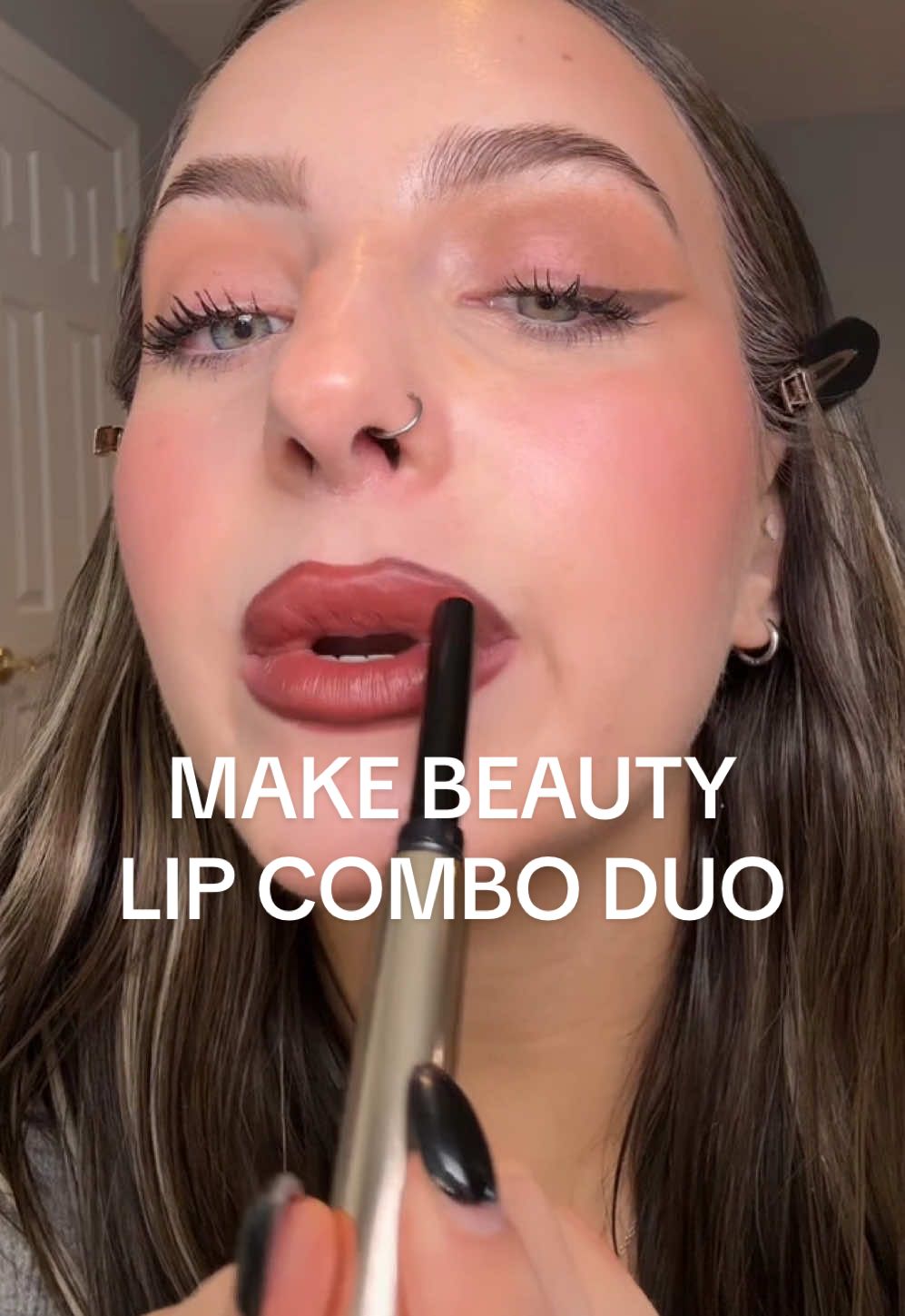 THE ultimate lip combo omg 💋 Make Beauty dropped lip combos and they so creamy + stunning!!  💋 $47 value for $39 Wearing the “dark nude” combo here (Quantum + Super Nova) @Shop MAKE Beauty  #makebeautypartner #makebeauty #lipcombo #lipcombotutorial #affordablelipcombo 