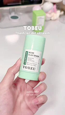 Thanh lăn mặt nạ đất sét TOBEU xanh lá. Giúp giảm mụn đầu đen, kiềm dầu, mịn màng hơn #tobeu #thanhlanmatnadatset #matnadatset #review #chichi2k 