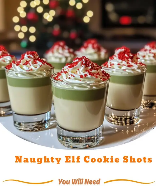 Naughty Elf Cookie Shots 🎅🧝‍♂️🍪 Ingredients: 1 oz vanilla or sugar cookie vodka 🍪 1/2 oz Irish cream or cookie butter liqueur ☕✨ 1/2 oz white chocolate liqueur 🤍🍫 Crushed cookies or red & green sanding sugar for rimming 🎄 Mini candy cane or cookie piece for garnish 🍭🍪 Instructions: Rim your shot glass with crushed cookies or festive red & green sanding sugar. Add ice to a cocktail shaker. Pour in vanilla/sugar cookie vodka, Irish cream or cookie butter liqueur, and white chocolate liqueur. Shake well until creamy and chilled ❄️ Strain into your rimmed shot glass.#pageforyou_🔥 #fypシ゚viral #mixologist #fypシ #cocktailserverthings 