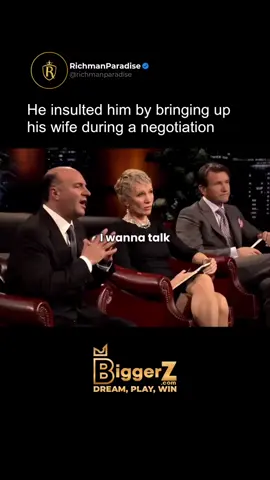 He insulted his wife mid-negotiation 😳. This entrepreneur, when pitching his product, faced Kevin O’Leary, who insulted him by asking to speak to his wife. It was a clear jab, implying Kevin didn’t see him as a real entrepreneur worthy of negotiating with. Even after this happened, he didn’t stand up firmly for himself and was pressured by the other shark to “be a man” 💪. After being pushed by Daymond, who threatened to reduce his offer, the entrepreneur made a firm decision: he would take Daymond’s offer only if he went back to his original terms 🔥. In business, it’s not enough to just be a good negotiator—you also have to be a man. If you’re insulted, stand up for yourself, or risk losing your respect. #entrepreneur #wealth #getrich #sharktank #biggerz  Credit: Shark Tank