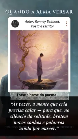 https://clubedeautores.com.br/livro/quando-a-alma-versar Em Quando a Alma Versar: Confissões Poéticas de um Amor Infinito, Ronney Guimarães Belmont abre as portas de sua sensibilidade e convida o leitor a caminhar pelos recantos mais íntimos do coração humano. Seus poemas revelam a beleza e a intensidade de amar com verdade, mesmo quando o sentimento se apresenta repleto de saudade, nostalgia ou desejo. Cada página é um fragmento da vida emocional do autor, traduzido em versos que acolhem, fortalecem e confortam. Há ternura nas lembranças, profundidade nas reflexões e coragem na entrega amorosa que se recusa a envelhecer. O amor aqui não é apenas tema, é caminho, é descoberta, é cura.