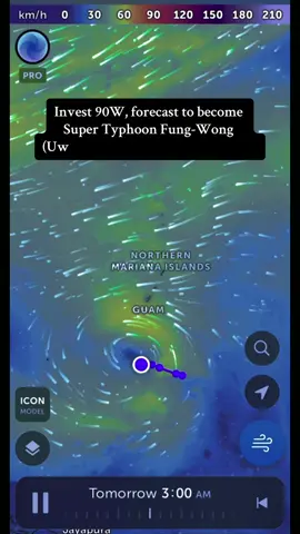 Invest 90W is located south of Guam, and is quickly organizing. The system is located over very warm seas, and is under low wind shear with moderate poleward outflow.  The disturbance will travel north over the next 24 hours, and is forecast to develop into a tropical depression or tropical storm in this timeframe. The name will be Fung-Wong when it becomes a tropical storm, or Uwan, in the Phillipines.  ⚠️First impacts⚠️ Tropical storm conditions are expected over Guam from Wednesday afternoon through Friday. Gusts reaching 100km/h (60mph) is possible Wednesday night and Thursday, along with 100 to 200 mm of rainfall.  There’s a lot of uncertainty as to when the storm will begin to rapidly intensify, and we hope to break that down in 24 to 36 hours.  A few noteworthy factors to remember about this developing situation is that some models (Specifically the HAFS-A) supports the storm reaching extreme intensities of 904 mb, which would mean this could rival recent super hurricane Melissa’s 892mb.  And HAFS-A isn’t totally out for lunch here, as GFS projects a peak intensity of 919 mb as well, which is a bit higher but still very severe.  Another factor what makes this situation so concerning is that directly in the projected path of Fung-Wong is the Phillipine region of Luzon, which could take a direct hit at, or near, peak intensity (which may be cat 5 equivalent).  There is a strong signal given by various forecasting models that Fung-Wong will become a very dangerous super typhoon with winds anywhere from 240 to 300km/h (150 to 190mph)  Follow to stay updated as we break this storm down in the coming days!  #TyphoonFungWong #Typhoon #Fungwong #Phillipines #Supertyphoon 