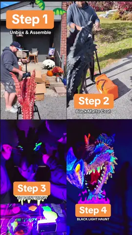 🫟🖌️I’m a huge #ThemePark fan so naturally I’m transitioning into customizing my own puppet animatronics.  Dire Dragon from @HalloweenCostumes.com #animatronic #puppet #glowinthedark #dragon 