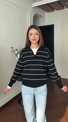 (HAVANA) Áo len MIRO Sọc Basic phối cổ polo#aolen #thoitrangnu #hottrend #xuhuong 