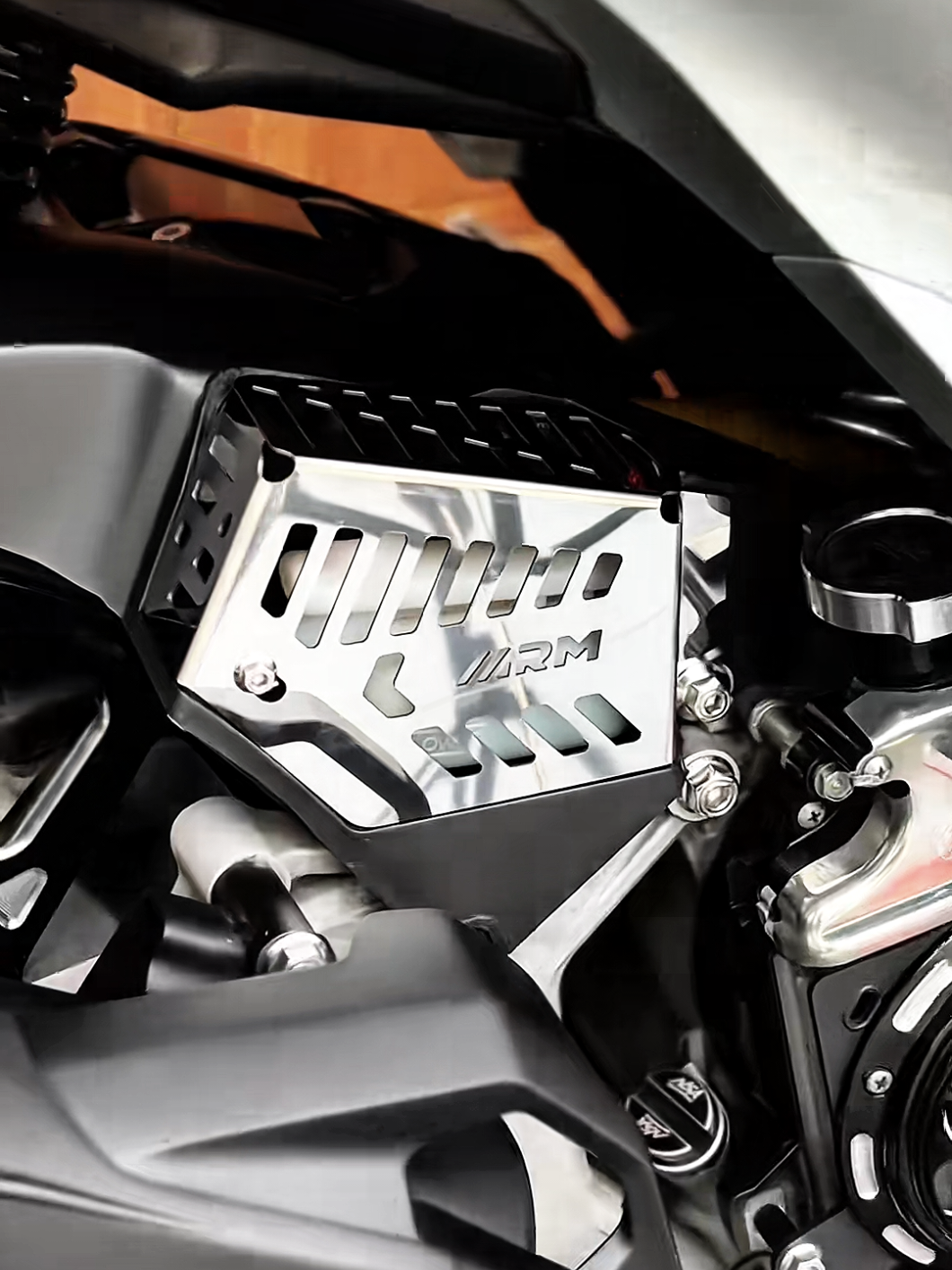 Arm Stainless Coolant Reservoir Cover#arm #stainlesscoolanttankcover #coolanthuggercover #hondaclick #fyp 