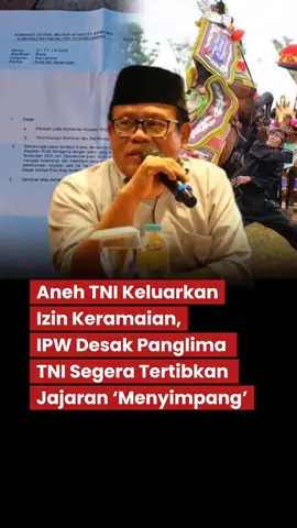 Beredarnya surat izin keramaian yang diduga dikeluarkan oleh Koramil 1810/Arcamanik, Bandung, untuk pertunjukan Kuda Renggong memicu kritik publik. Surat tertanggal 30 Oktober 2025 itu diberikan kepada seorang warga mulai ramai diperbincangkan di media sosial pada Minggu, 2 November 2025. Ketua Indonesia Police Watch (IPW) Sugeng Teguh Santoso menilai langkah Koramil tersebut sebagai penyimpangan dari tugas pokok dan fungsi TNI. “Sekarang ini TNI Ini sudah mau merambah ke semua sektor kehidupan masyarakat sipil. Padahal itu bukan tugas dia ya tugas dia itu adalah menjaga keamanan ya keamanan negara dari ancaman bahaya dari luar bukan mengurus warga sipil gitu,” kata Sugeng, Senin (3/11/2025). Menurut Sugeng, TNI hanya bisa turun untuk membantu keamanan atau ketertiban bila diminta oleh kepolisian. Untuk itu penerbitan izin keramaian oleh Koramil, jika dibiarkan, dikhawatirkan menjadi preseden buruk yang membingungkan masyarakat apakah izin keramaian harus melalui kepolisian atau TNI. Sugeng lantas mendesak Panglima TNI Jenderal Agus Subiyanto perlu menertibkan praktik ini agar Koramil tidak lagi mengeluarkan izin keramaian yang bukan menjadi kewenangannya. “Panglima TNI harus menertibkan ini, ini bukan untuk tupoksinya Koramil TNI keluarkan izin keramaian begitu loh,” tandasnya.