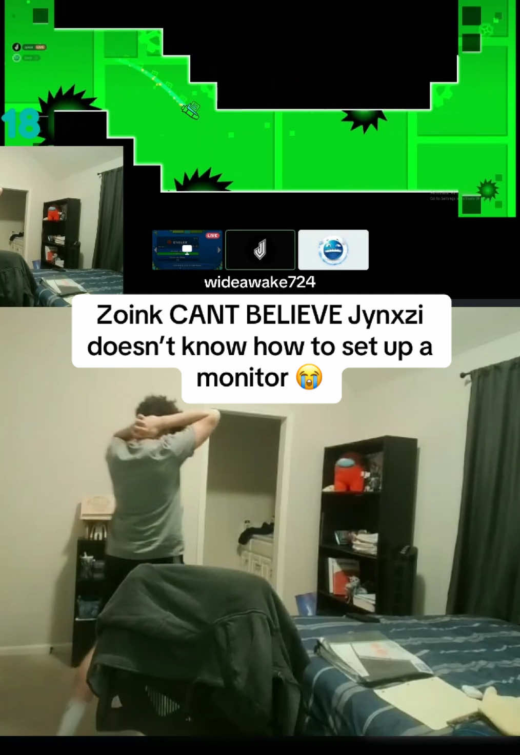 Zoink CANT BELIEVE Jynxzi doesn’t know how to set up a monitor 😭 #geometrydash #gd #wideawake724 #zoink #jynxzi @Jynxzi 