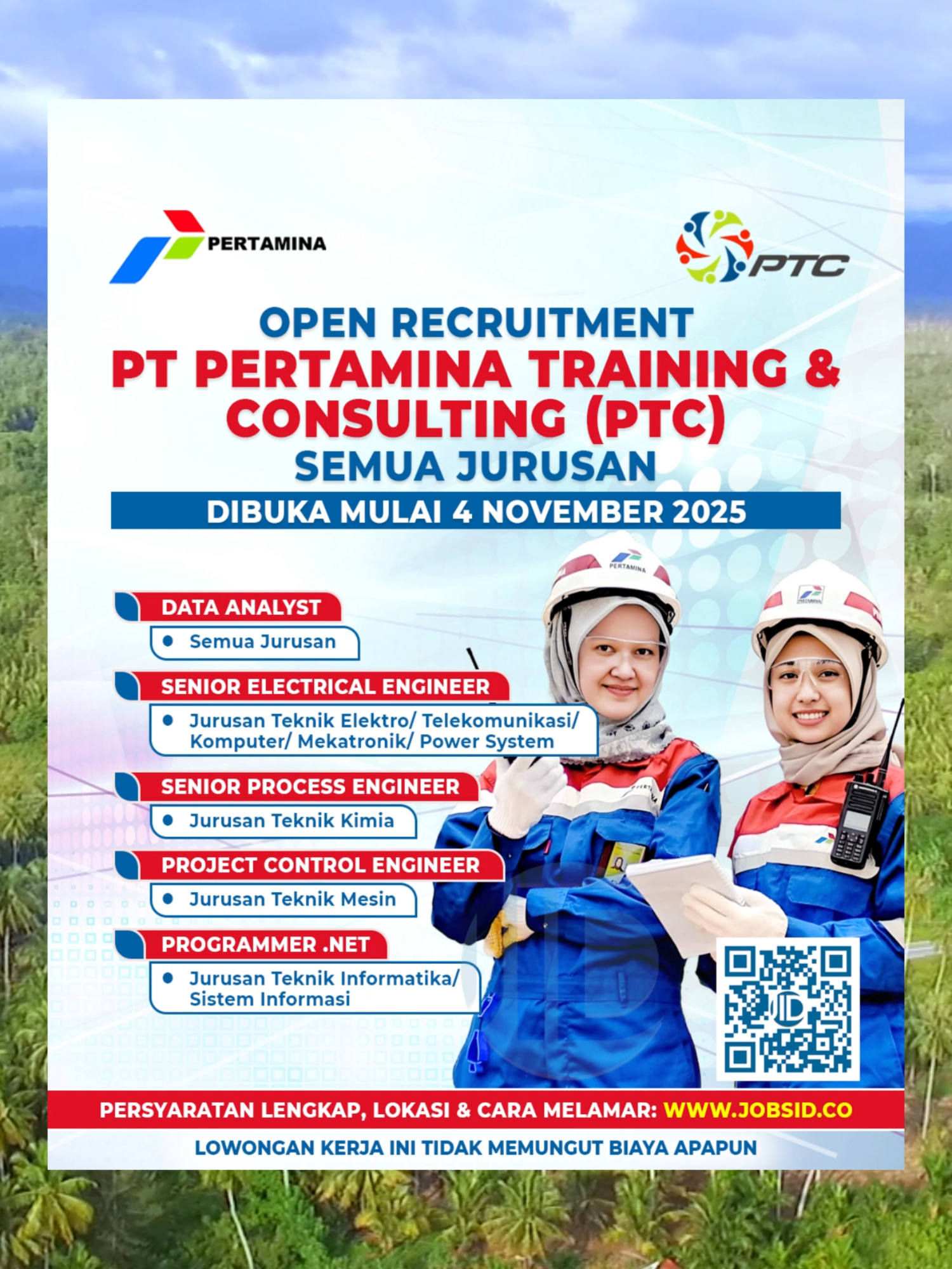 #Lowongan PT Pertamina Training & Consulting (PTC), Dibuka Mulai 4 November 2025 (Anak BUMN PT. Pertamina (Persero)). Syarat, Lokasi & Cara Melamar Baca Di: https://www.jobsid.co/index.php/lowongankerja/pertamina-training-consulting-jobs-11-november-25 * 𝐒𝐢𝐥𝐚𝐡𝐤𝐚𝐧 𝐥𝐢𝐤𝐞, 𝐬𝐡𝐚𝐫𝐞 𝐝𝐚𝐧 𝐜𝐨𝐦𝐦𝐞𝐧𝐭 𝐩𝐨𝐬𝐭𝐢𝐧𝐠𝐚𝐧 𝐢𝐧𝐢. 𝐋𝐨𝐰𝐨𝐧𝐠𝐚𝐧 𝐈𝐧𝐢 𝐓𝐢𝐝𝐚𝐤 𝐌𝐞𝐦𝐮𝐧𝐠𝐮𝐭 𝐁𝐢𝐚𝐲𝐚 𝐀𝐩𝐚𝐩𝐮𝐧. * 𝐘𝐚𝐧𝐠 𝐤𝐮𝐫𝐚𝐧𝐠 𝐣𝐞𝐥𝐚𝐬 𝐬𝐢𝐥𝐚𝐡𝐤𝐚𝐧 𝐭𝐚𝐧𝐲𝐚𝐤𝐚𝐧 𝐝𝐢 𝐤𝐨𝐥𝐨𝐦 𝐤𝐨𝐦𝐞𝐧𝐭𝐚𝐫. * #lowongankerja #ptc #pertamina #bumn