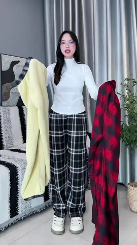 Quần kẻ lót lông dày ấm ce ơi #hiennguyen6666666 #thoitrangnu #quankelotlong #quankecaro #quanongsuong 
