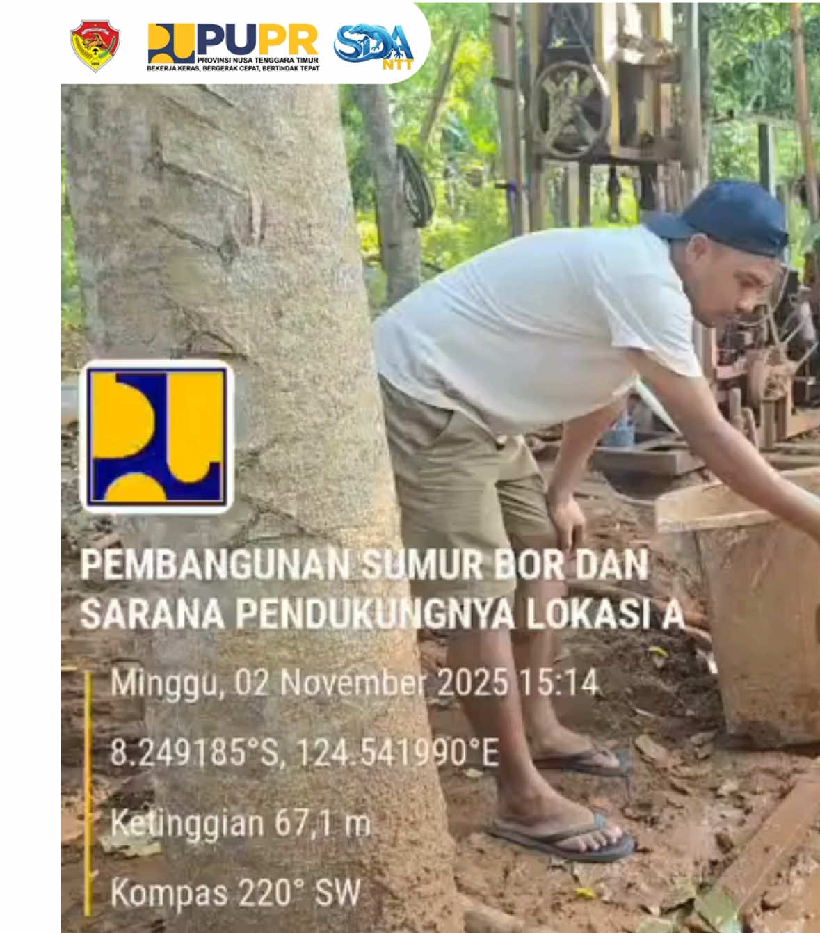 📍 Desa Fanating, Kec. Teluk Mutiara, Kab. Alor 📆 Minggu, 02 November 2025 💧 Kedalaman Pengeboran: 40 meter | Muka Air: 12 meter Dinas PUPR Provinsi NTT melalui Bidang Sumber Daya Air melaksanakan kegiatan konstruksi sumur bor sebagai upaya menghadirkan akses air bersih bagi masyarakat di wilayah pesisir Alor. Tahukah Anda? 💡 Muka air sedalam 12 meter menandakan potensi air tanah yang cukup baik — sumber daya berharga yang perlu dijaga dan dimanfaatkan secara bijak. Karena setiap tetes air yang mengalir, adalah kehidupan yang tumbuh. 🌿✨🌊 #SumberDayaAirNTT #AirUntukKehidupan #NTTMembangun #AlorBerdaya #SigapMembangunNegeri