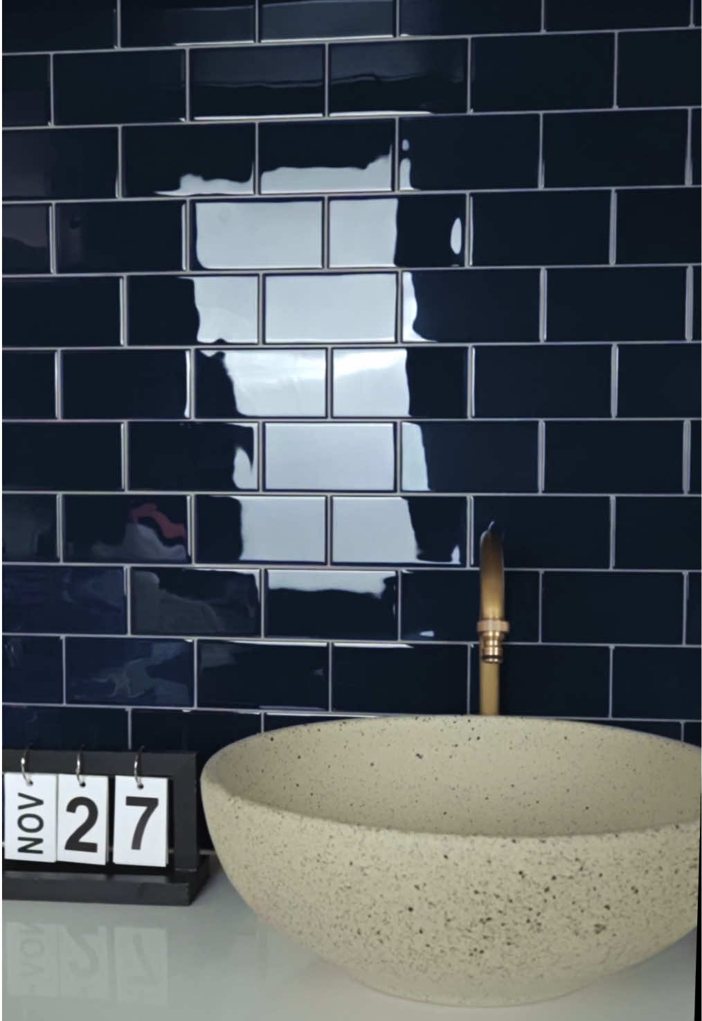 I love the backsplash for my bathroom, the sheets are thicker than I expected. #peelandsticktile #stickgoo #bathroomdecor #peelandstickbacksplash #diyproject 