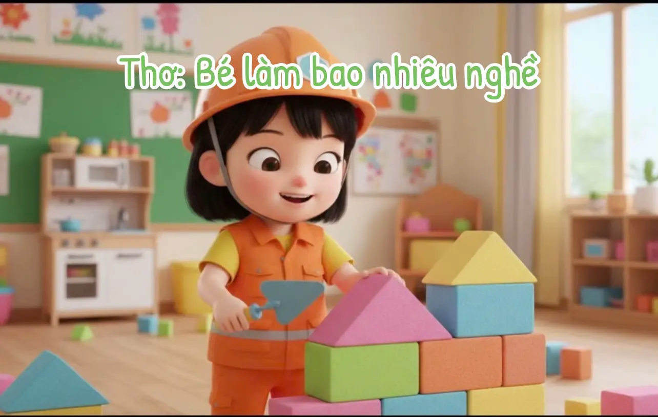 Thơ: Bé làm bao nhiêu nghề cho bác nào cần. Đầy đủ ảnh, video ngắn. Video cả bài. Ib e. Chỉ bằng cốc trà sữa #gvmn #gvmn_làem #videoAi #congnghe 