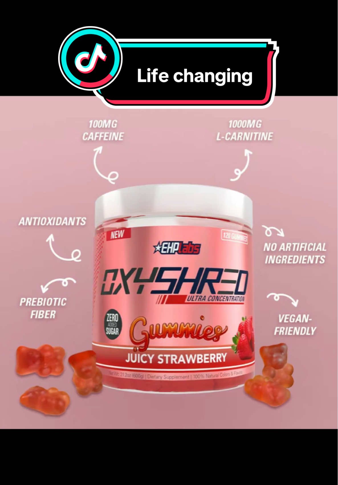 #ehplabs #ehp #fitmom #gym #lcarnitine  EHPlabs OxyShred Gummies 120ct Juicy Strawberry Experience the OxyShred Gummies! Each pack of 120 offers a convenient, tasty energy boost. These vegan-friendly gummies contain L-Carnitine, natural caffeine, green coffee bean extract, inulin fiber, and chromium picolinate. No added sugar or artificial colors. Perfect for busy individuals seeking a portable energy source. Key Nutrients • L-Carnitine: 1000mg per 4 gummies • Inulin Fiber: 400mg • Green Coffee Bean Extract: 100mg • Natural Caffeine: 100mg • Chromium Picolinate: 200mcg Convenient and Tasty Each serving is packed with essential nutrients for a healthy energy kick. Enjoy 2-4 gummies daily for a convenient energy boost. Ideal for health-conscious individuals. These gummies are perfect for quick energy needs anytime, anywhere. Experience the EHPlabs formula in a fun, gummy format. Disclaimer: Individual experiences with flavor, texture, and product benefits may vary. Results are not guaranteed and may differ from person to person. Please use only as directed.