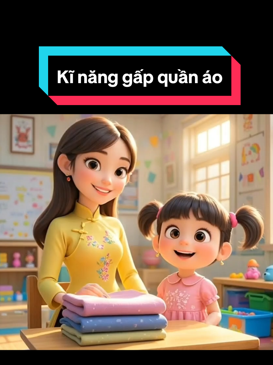 Kĩ năng gấp quần áo #videoAI #kĩ #năng #quầnáo @minhtam29188 #gvmn 