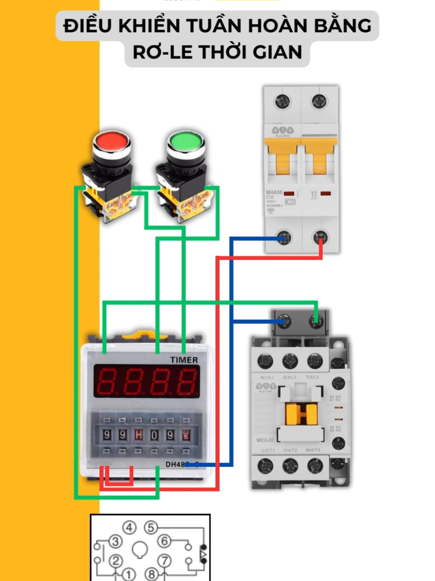 Mạch điều khiển tuần hoàn bằng rơ-le thời gian - BTB Electric #btb #btbelectric #thietbidienbtb #thietbidienchuanchauau