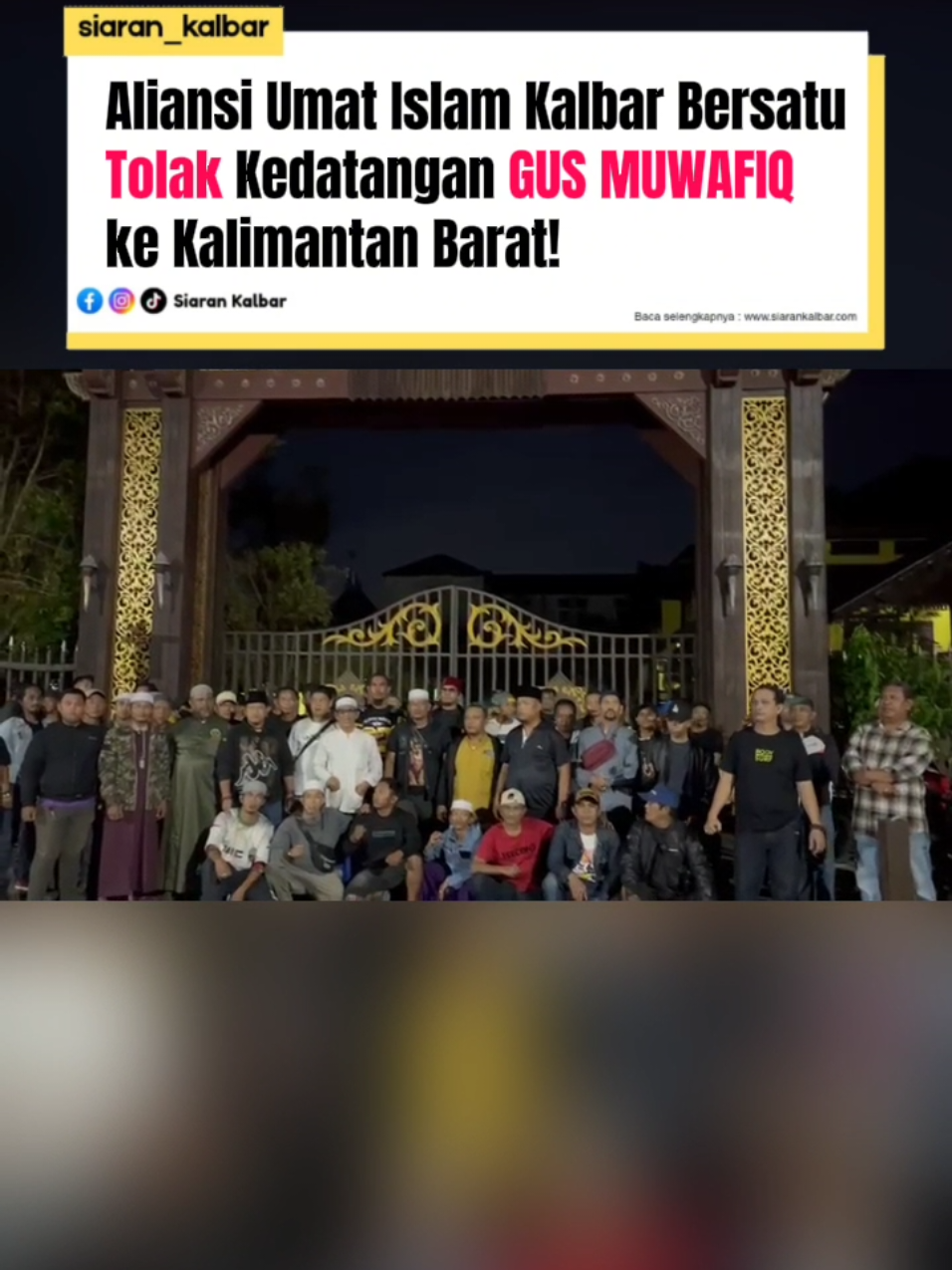 Gelombang Penolakan Kedatangan Gus Muwafiq ke Kalbar! Sejumlah warga yang tergabung dalam Aliansi Umat Islam Kalimantan Barat Bersatu menyatakan penolakan terhadap rencana kedatangan Gus Muwafiq ke Pontianak. Tokoh Nahdlatul Ulama itu dijadwalkan mengisi Ceramah Kebangsaan dalam rangka peringatan Hari Santri Nasional 2025 yang akan digelar di Rumah Adat Melayu Kalbar, Rabu (5/11/2025). Namun, penolakan muncul lantaran sebagian pihak masih menyoroti pernyataan Gus Muwafiq di masa lalu yang dianggap sensitif dan menyinggung Nabi Muhammad SAW. #Pontianak #KalimantanBarat #GusMuwafiq #NU #siarankalbar 