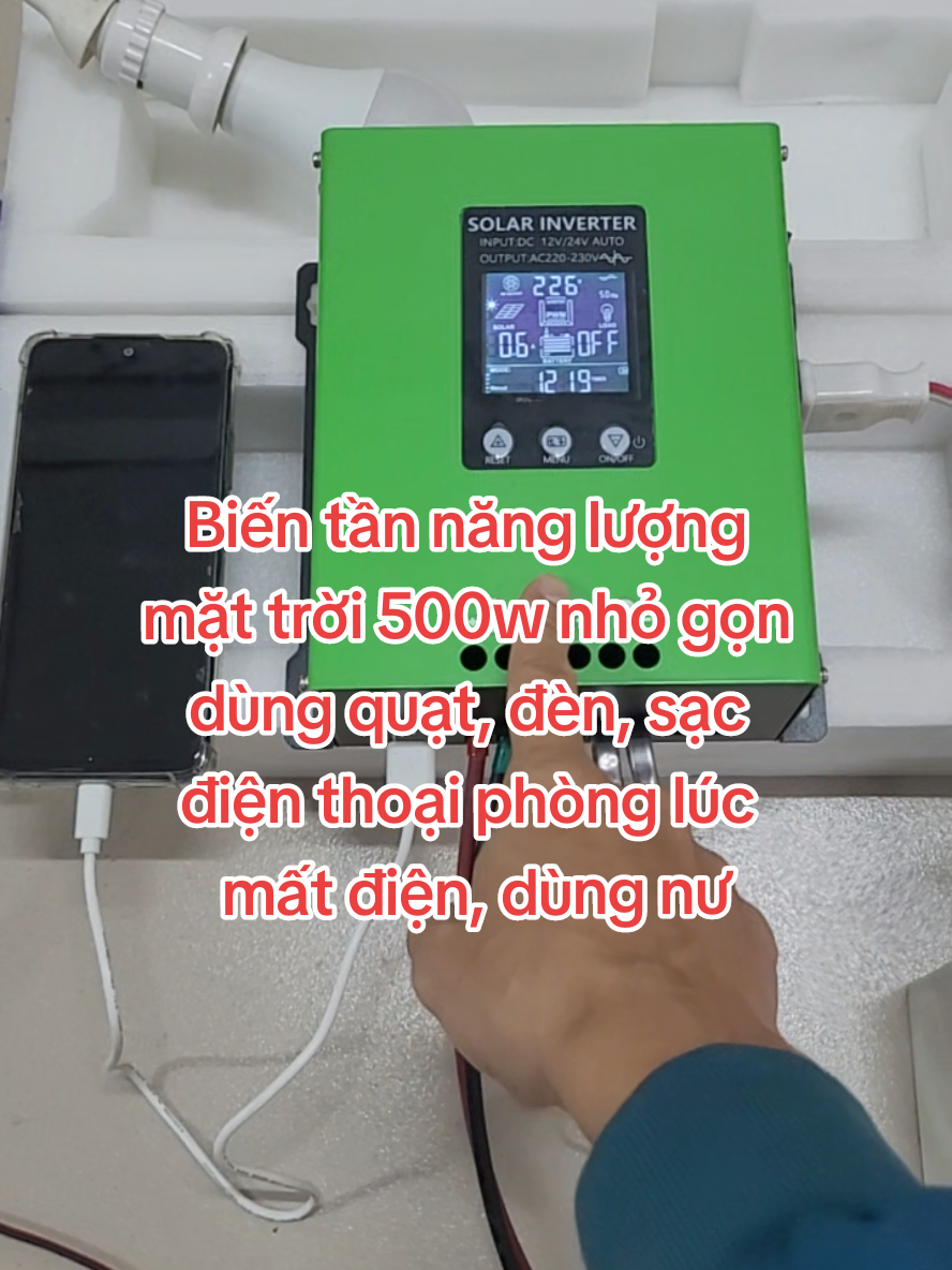 Biến tần năng lượng mặt trời 500w nhỏ gọn dùng quạt, đèn, sạc điện thoại phòng lúc mất điện, dùng nương rẫy, tàu ghe giá cực rẻ#dienmattroi #xuhuongtiktok #combodienmattroi #dienmattroigiadinh #vietansolar 