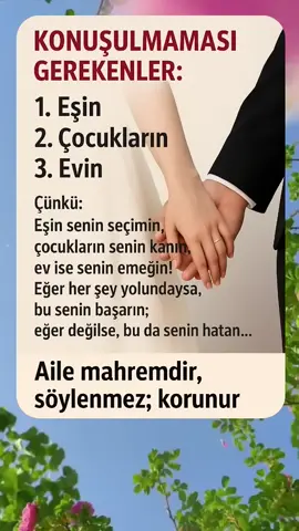 Huzur; bazen konuşmamakta, bazen anlatmamaktadır.  Ne kadar az paylaşırsan, o kadar huzurlu kalırsın. Sessizlik, kalbin sığınağıdır… . Beğenmeyi ve paylaşmayı unutma! Bu 3 şeyi kimseyle konuşma! Eşin, evin ve çocukların neden özel kalmalı?#evlilik#evim#evlat#ytshorts#tiktokviral 