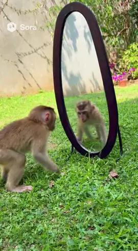 monkey fighting with mirror 🪞 just fool it #fyp #ai #tornado #shortvideo #shorts #monkey #sora2 #soraai 