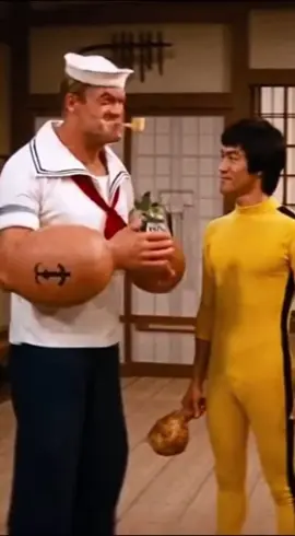 Guess fried chicken is stronger than spinach! #brucelee #popeye #popeyethesailorman #friedchicken #sora 
