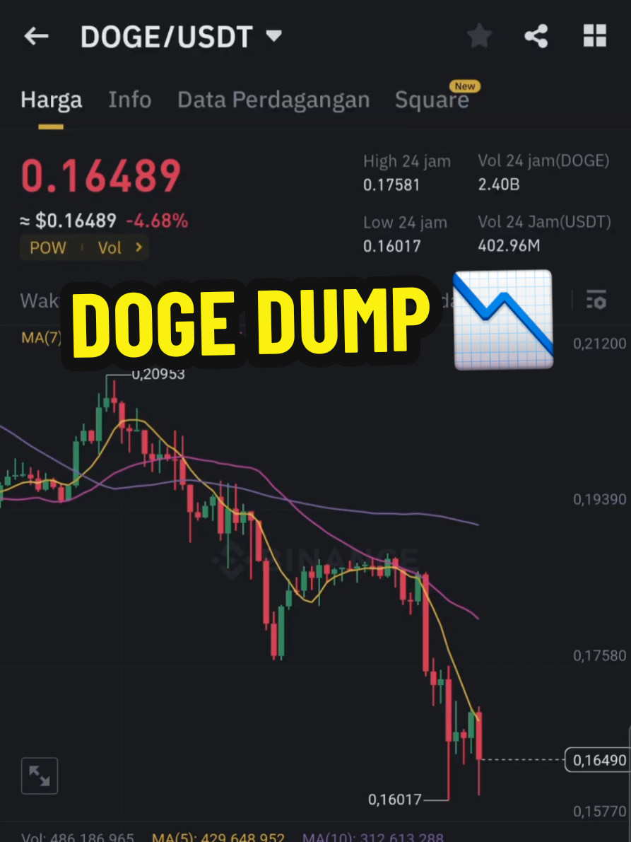 Dogecoin (DOGE) Terkoreksi berkisar 4% dalam 24 jam terakhir nih📉, Holder Memecoin ini apa kabar nih?😅 #Dogecoin #doge #memecoin #meme #crypto 