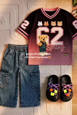 Setelan Jersey dan Kulit Kargo jeans anaknya sudah free sandal bunda😻 #setelankulotanak #setelanjerseyanak #setelananak #onesetanak #setelananakcewek 