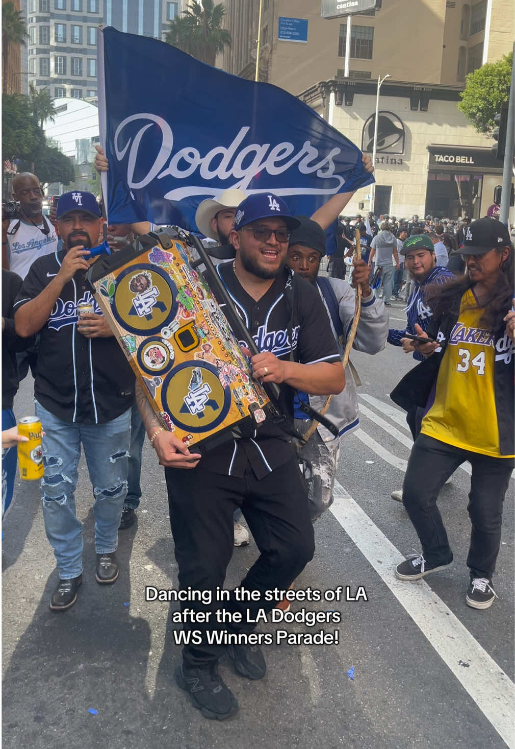 Dancing in the the streets of LA after the LA Dodgers WS Winners Parade! The atmosphere was amazing, everyone was so happy! @Los Angeles Dodgers #LADodgers #WorldSeries #champions #downtownLA #celebrations 