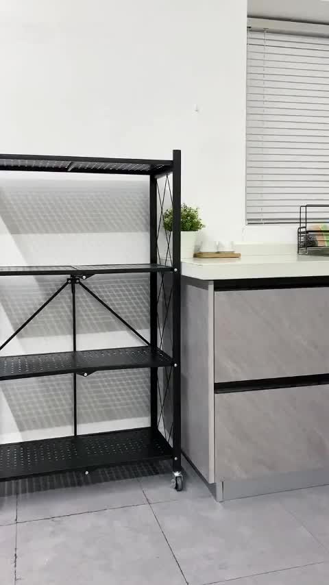 Kitchen Rack 3/4/5 Tier Foldable Rack Kitchen Rack With Wheels For Living Room Bedroom Kitchen Decorative Movable Organiser Shelf 