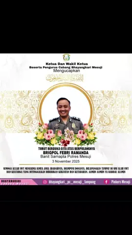 Selamat jalan dek, Allah sayang sama kamu..🥹😭😭 BRIGPOL Febri Ramanda  BANIT SAMAPTA POLRES MESUJI,Polda Lampung  Alfatihah 🥹🤲 #poldalampung #polresmesuji #fyppppppppppppppppppppppp 
