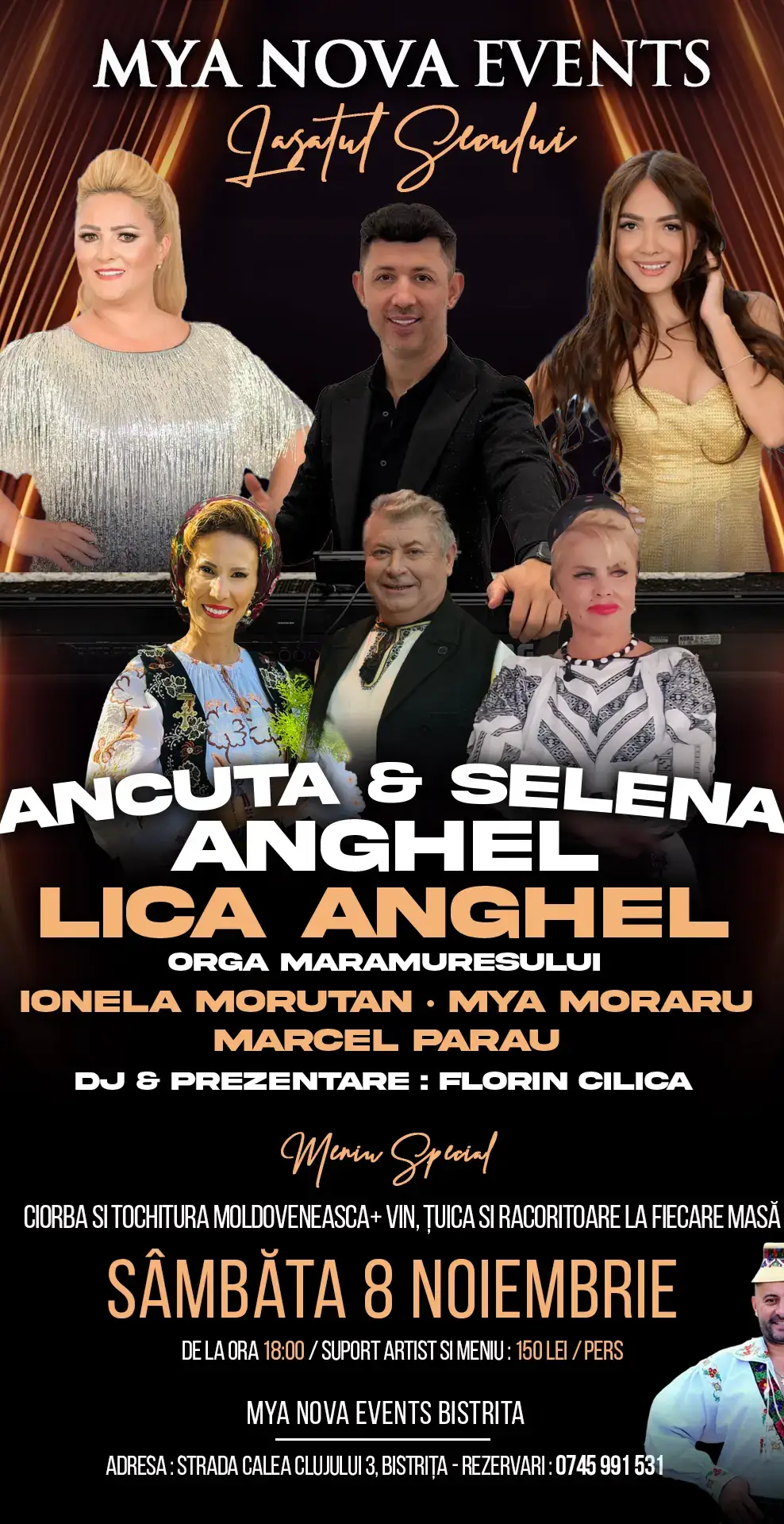 Lăsatul Secului la Bistrița! 🎉 Sâmbătă, 8 noiembrie, de la ora 18:00! Va fi un regal muzical cu toate genurile de muzică și pentru toate vârstele. 🎶 De la folclor la retro dance și manele. Rezervați acum la numărul din afiș! 🥰 #muzică #petrecere #distracție #eveniment #Bistrița 