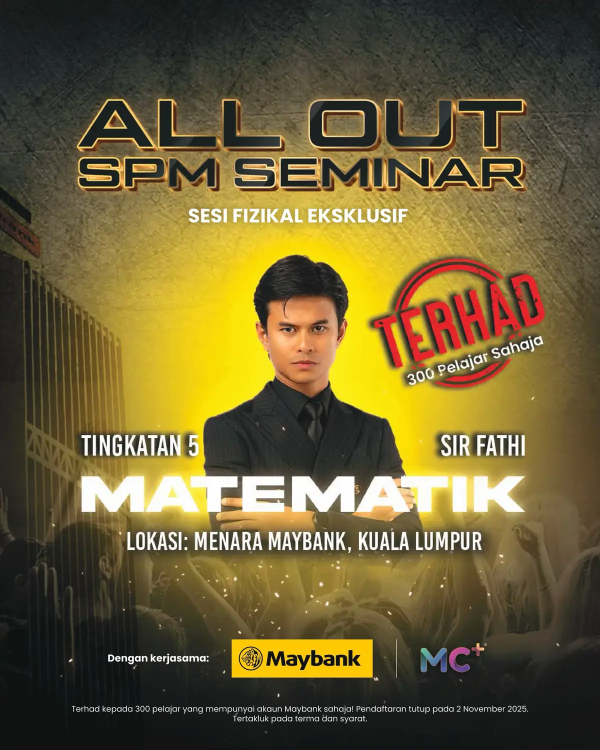 Percuma untuk 300 AOS SUBSCRIBERS SAHAJA! Sila check Pesan Trooper korang now untuk join seminar fizikal bersama Sir Fathi di Menara Maybank 😌 #mcplus #educationmustwin 