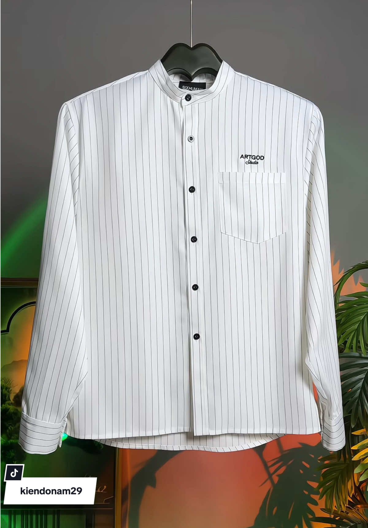 Áo Sơ Mi Cổ Tàu Artgod Tuytsi Kẻ Sọc In Chữ Phong Cách #aosomi #aosominam #thoitrangnam #viralvideo #xuhuong 