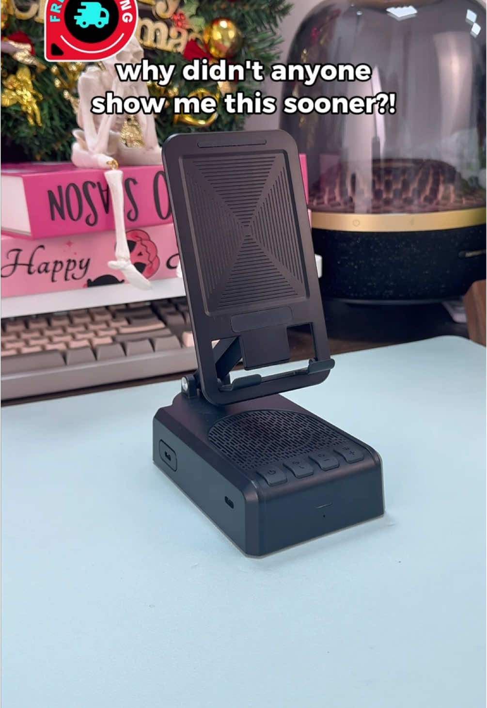 This 5-in-1 induction speaker +phone stand is loud,clear,folds up,and makes a great gift too. #PUTARE#contentcreator#fyp#lazy#coolgadget#cozyathome#tiktokshopmusthaves#scrollingontiktok#remotecontrol#phoneholderstand#bluetoothspeaker#pageturner#camerashutter#phoneaccessories#tiktokshopblackfriday 