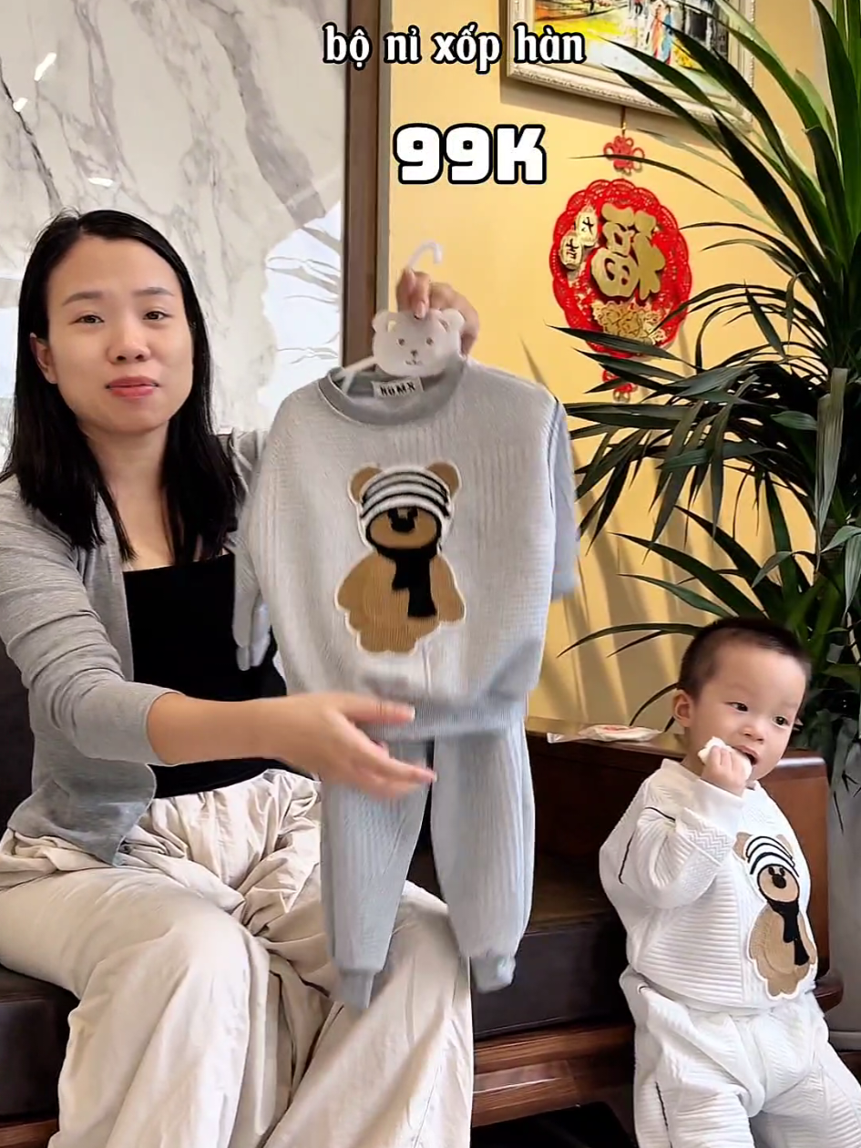 bộ nỉ xốp dài tay , chất vải dày dặn #quanaotrem #mevabe #minakidstn #xuhuong 