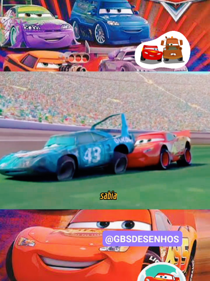 Carros parte 19 - Macqueen desiste da copa pistão para ajudar o rei a terminar a corrida. 🏎️🏍️ #gbsdesenhos #corrida #pixar #macqueen #rei