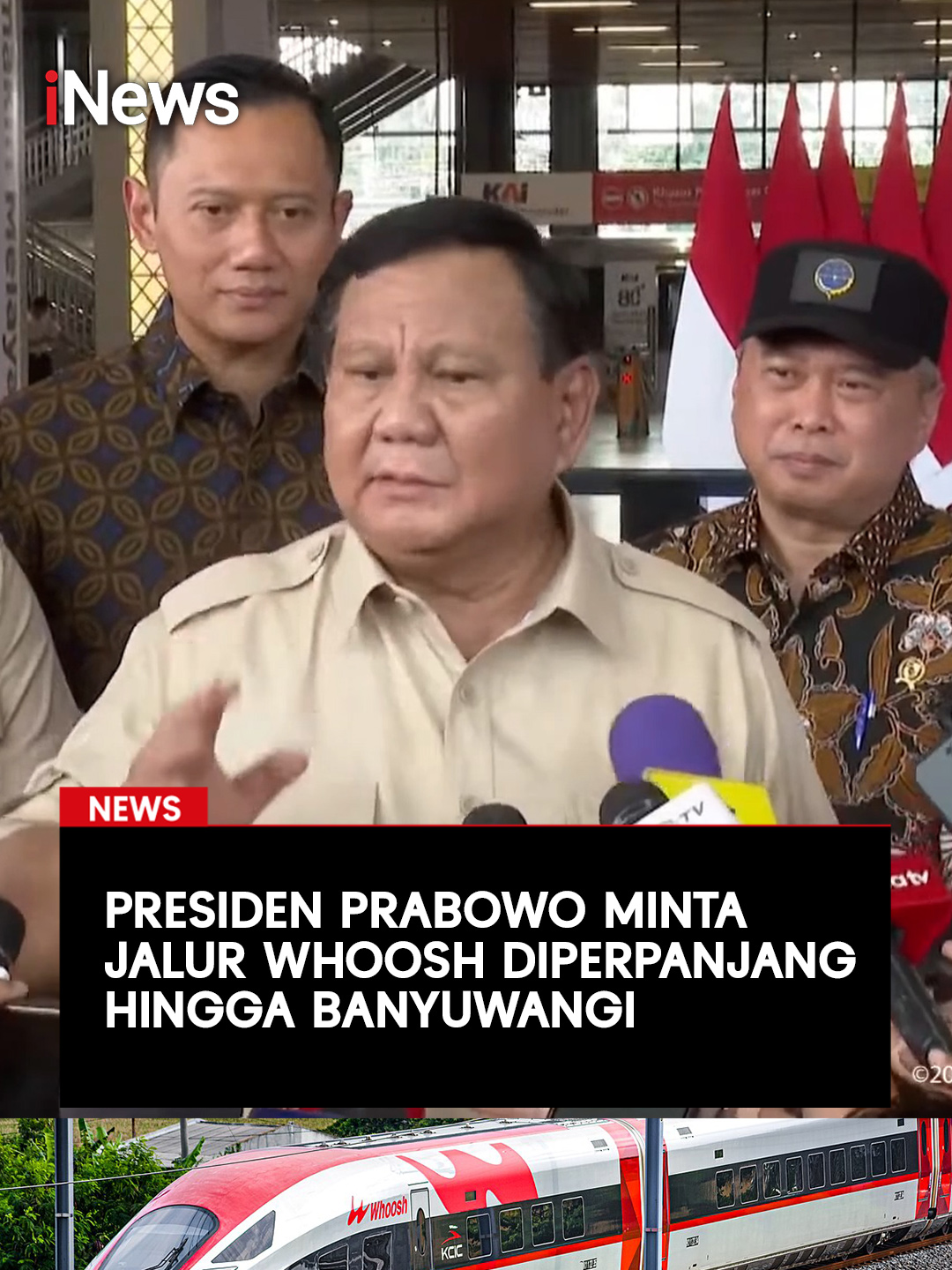 Presiden Prabowo Subianto menyatakan keinginannya untuk memperpanjang rute Kereta Cepat Whoosh Jakarta-Bandung hingga menjangkau ke ujung timur Pulau Jawa, yakni Banyuwangi. Rencana itu disampaikan Presiden, setelah meresmikan 