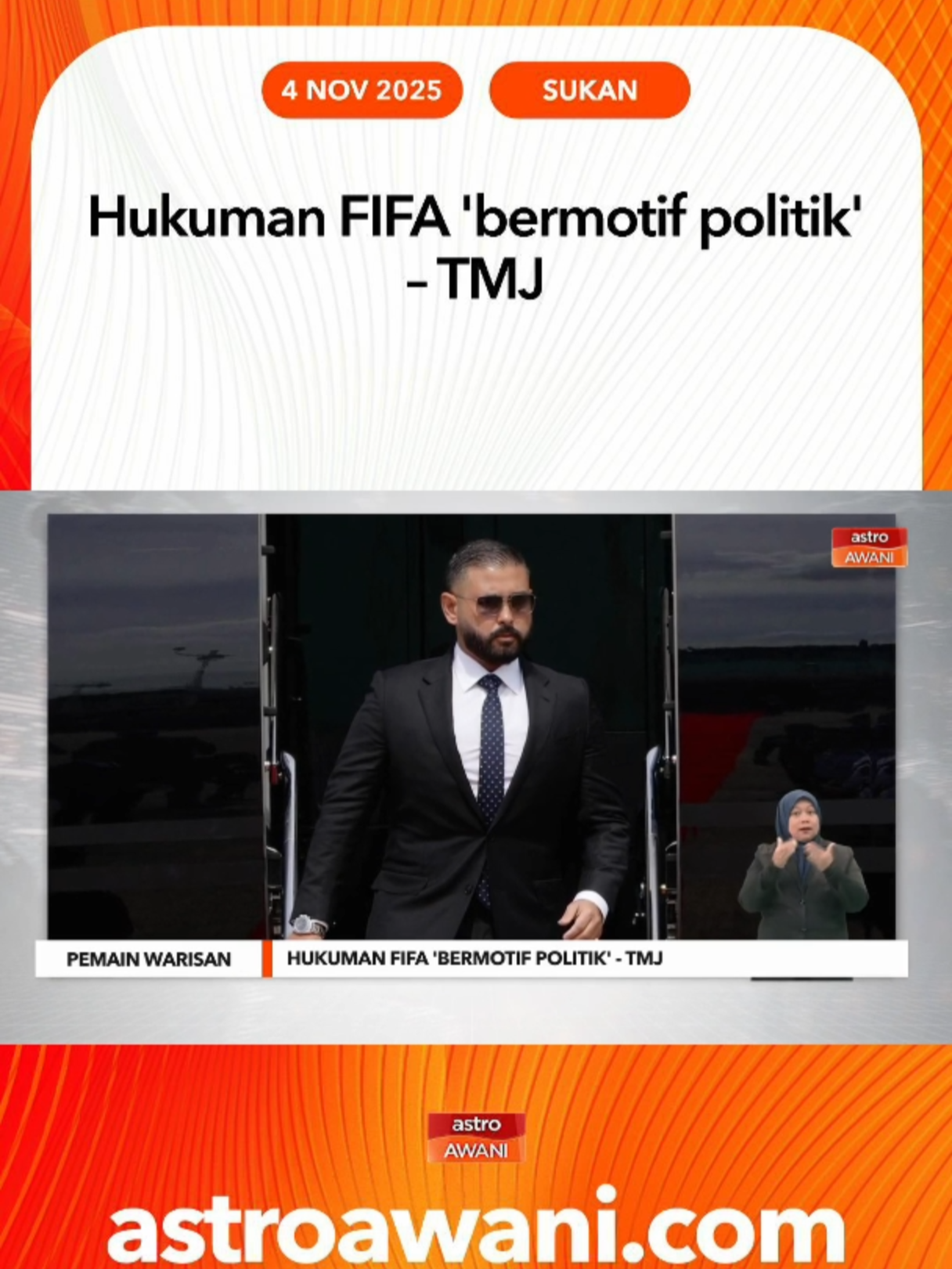 Tunku Mahkota Ismail mengeluarkan kenyataan berhubung keputusan FIFA terhadap FAM dan tujuh pemain warisan Harimau Malaya. #AWANInews