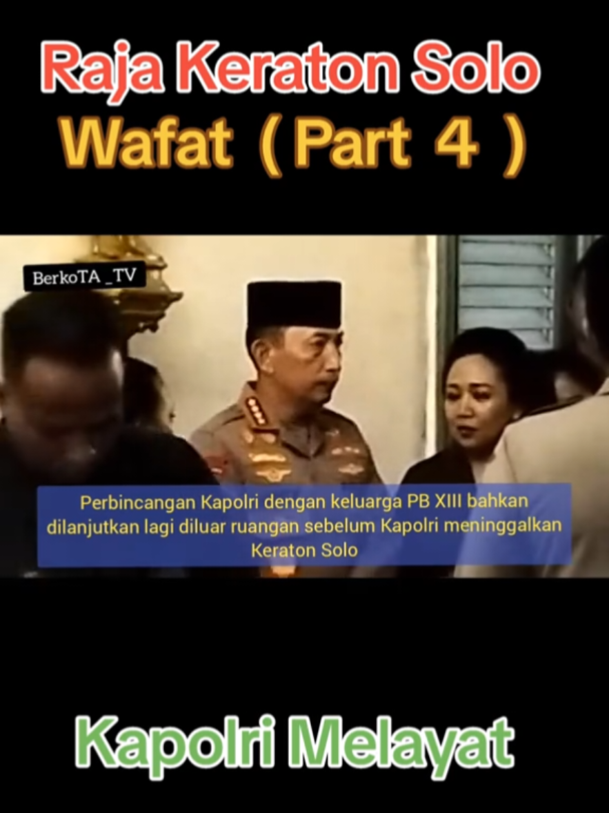 Kepala Kepolisian Republik Indonesia Jenderal Listyo Sigit Prabowo, datang ke Keraton Surakarta pada Selasa petang, 4 Nopember 2025. Sekitar pukul 5 sore , mobil yang ditumpangi Kapolri tiba didepan Kori Kamandungan Keraton Solo. Kapolri didampingi Kapolda Jateng serta beberapa perwira tinggi Mabes Polri. Sedangkan mantan Kapolda Jateng yang kini menjadi Gubernur Jateng Ahmad Luthfi menyusul beberapa menit seusai rombongan Kapolri mendoakan jenazah Raja Keraton Solo Paku Buwono XIII. Jenazah Pakubuwono XIII disemayamkan di Sasana Parasdya Keraton Surakarta dan rencananya akan dimakamkan di Astana Imogiri pada Rabu, 5 November 2025.  #pbxiiimeninggal  #rajakeratonsolo  #keratonsolo  #gubernurjawatengah  #kapolrilistyosigit 