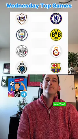 Wednesday Top Games incoming 😍🔥 What are your Tips? 🧐🤯 #fussball #football #qarabag #galatasaray #fcbarcelona 