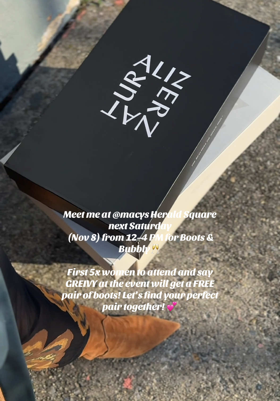 It’s officially boot season 👢✨@Naturalizer Shoes has the perfect fit for every body, regular, wide calf, and extra-wide calf! So everyone can step into the season in style. Meet me at @Macy’s Herald Square next Saturday (Nov 8) from 12–4 PM for Boots & Bubbly🥂 First 5x women to attend and say GREIVY at the event will get a FREE pair of boots! Let’s find your perfect pair together! 💕 #NaturalizerPartner #Macys #widecalfboots 
