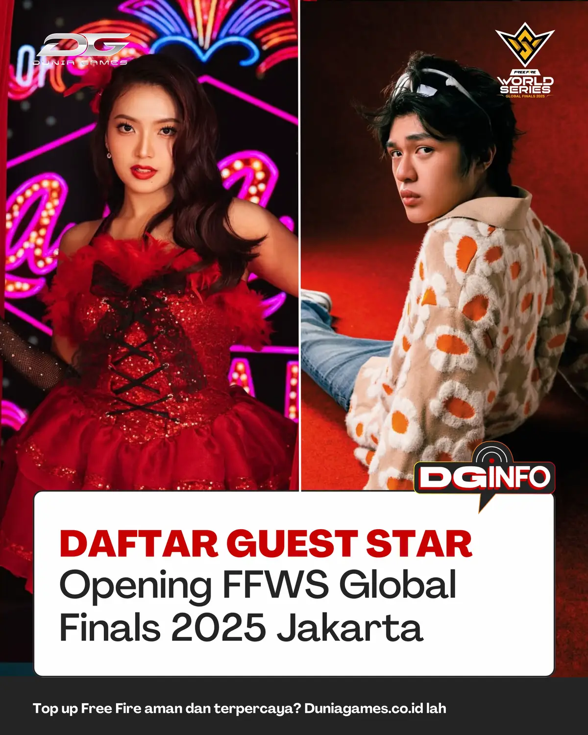 Daftar guest star untuk opening FFWS Global Finals 2025🤩🤩🙌, gas gak sih guys? Bang Ge-Ge sih udah pasti otw ke Indonesia Arena😋👋. #duniagames #satusatunyadidunia #FFWS #JKT48 #weirdgenius 