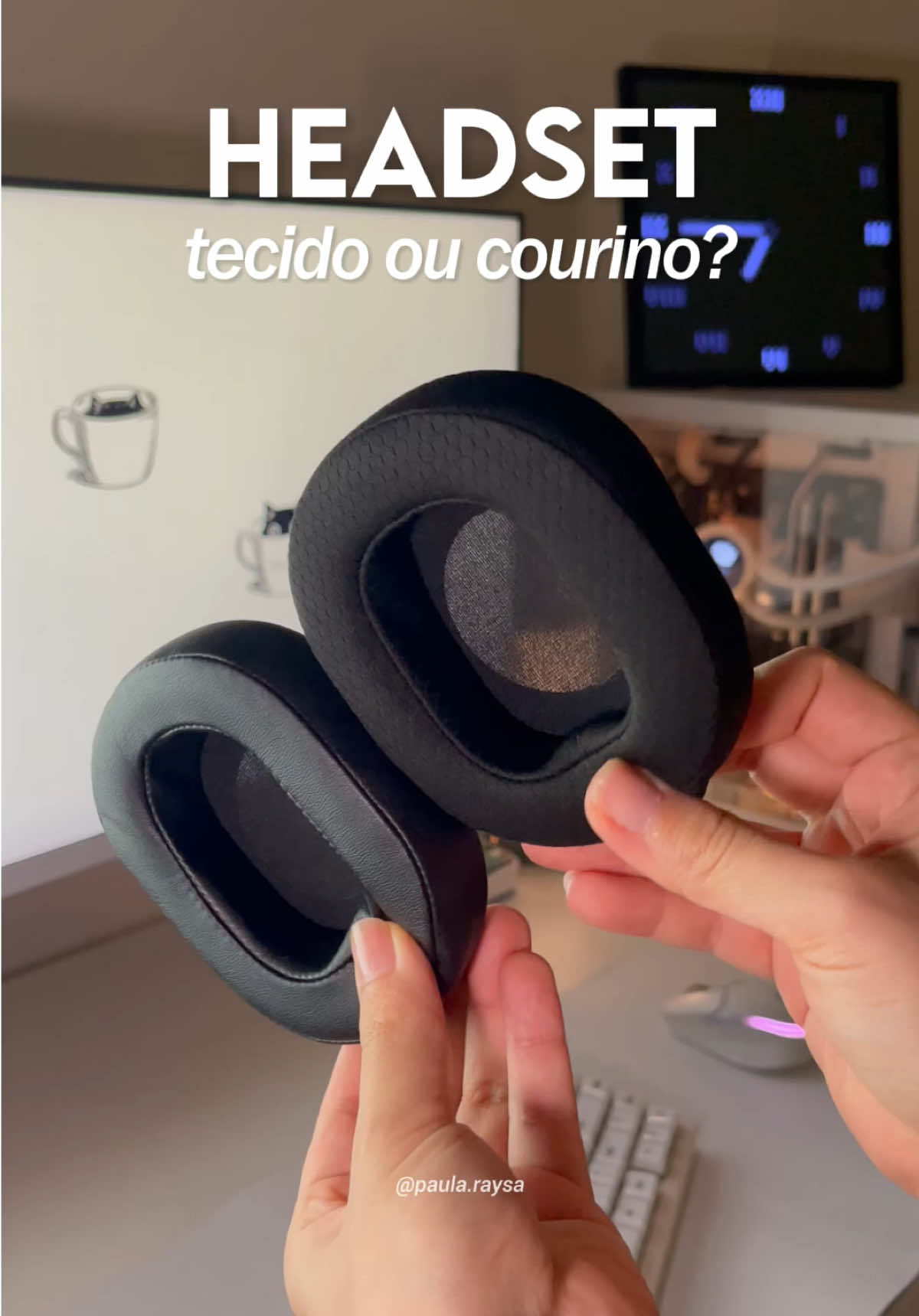 qual vc prefere? headset com espuma de tecido ou de courino?  🏷️ #headset #setup #courino #headphone #Tech 
