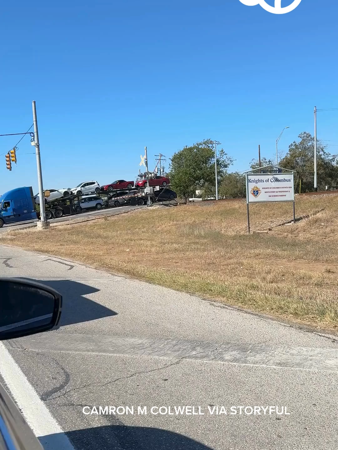 A train slammed into a semi-trailer truck carrying cars after a driver attempted to maneuver across a level crossing in Schertz, Texas, on Sunday, November 2. Video captured by Camron M Colwell shows the moment the train smashes into the 18-wheeler. In the footage, two women can be heard shouting 