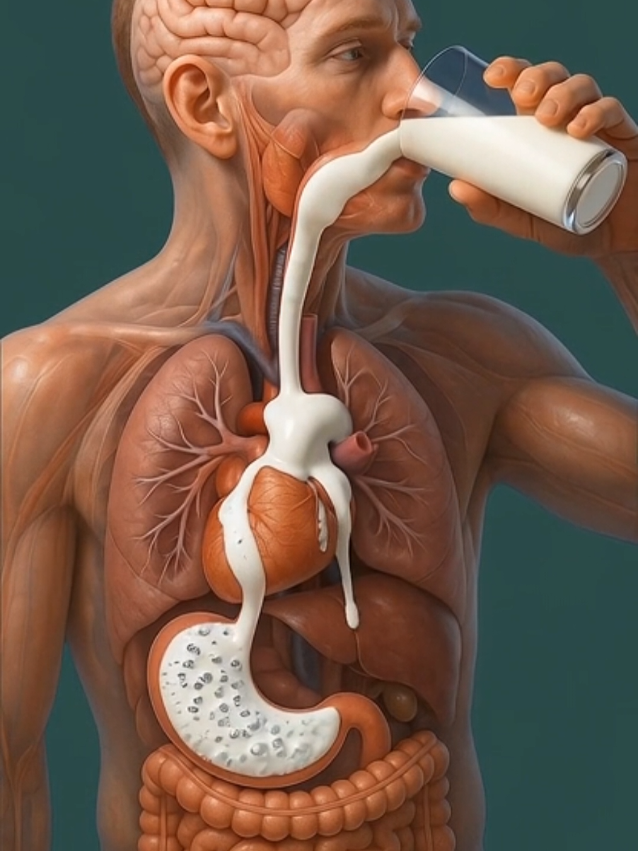 Ever seen how your organs react to milk? 😳 #anatomy #healthylifestyle #LearnOnTikTok #stomach #HealthFacts 