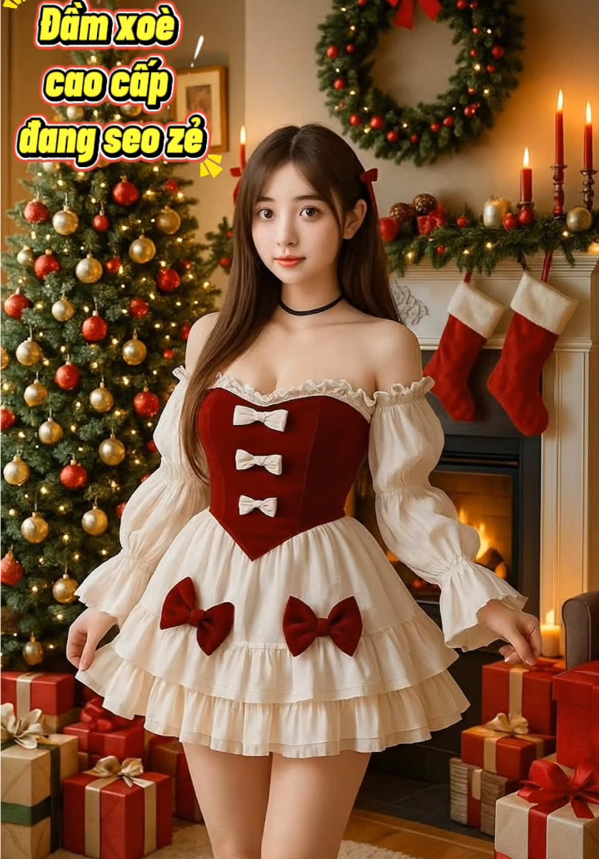 đầm xoè tầng cúp phối nhung sang chảnh đang seo zẻ#tiepthilienket #damnoel #vayxinh #vayxoe 